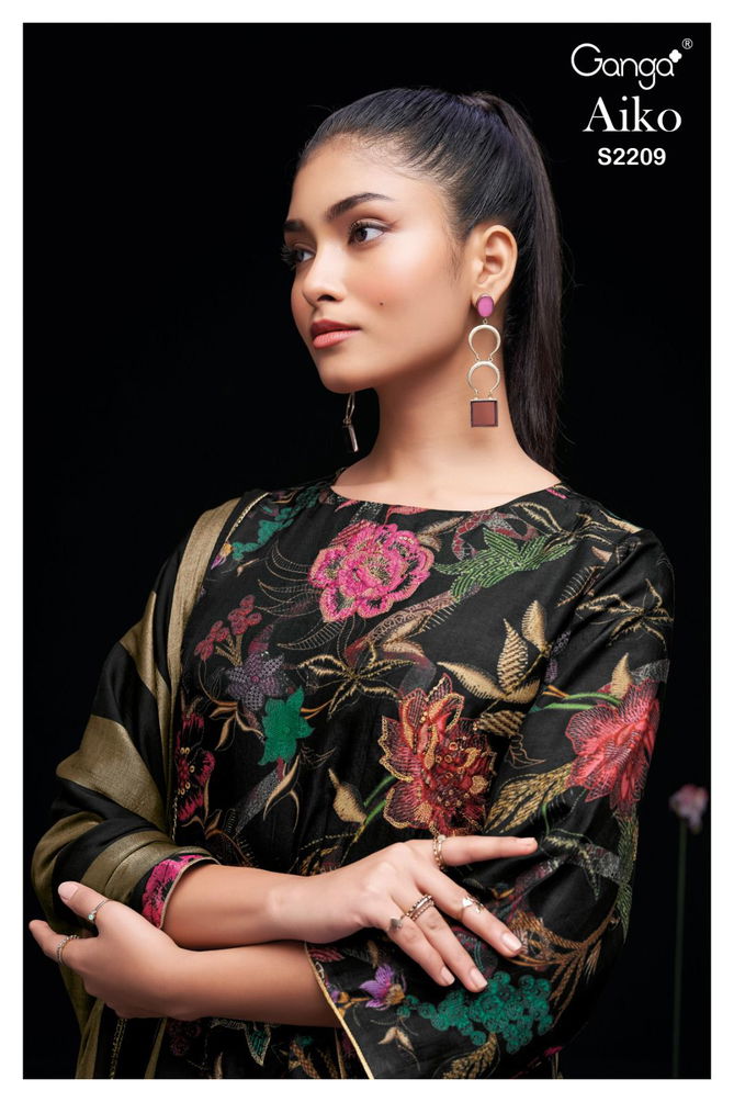 Aiko 2209 By Ganga Bemberg Russina Silk Printed Dress Material Wholesale Online